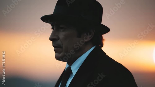 man holding hat in his hand set against pastel background that evokes gentle sense of melancholy and confidence