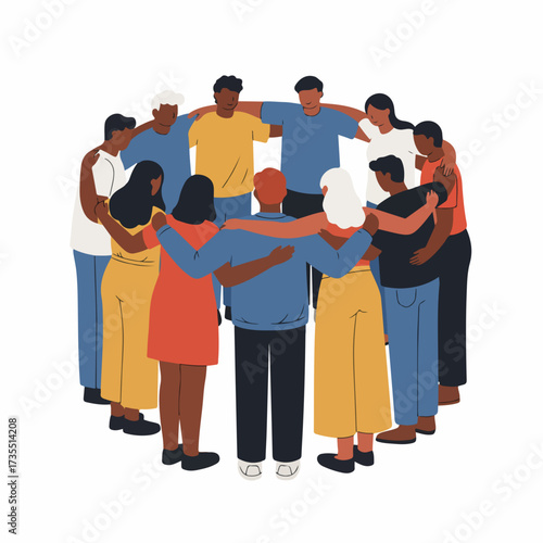 Flat Diverse People Circle Together Illustration Showing Unity and Collaboration