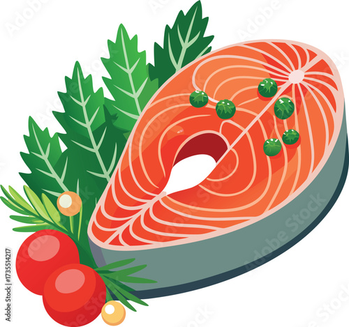 Salmon Steak with Rosemary and Berry Garnish fish seafood