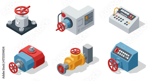 Industrial isometric valve devices and control panels collection