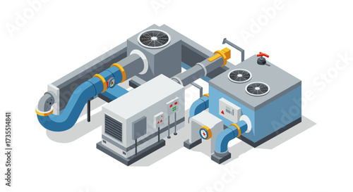 Isometric industrial hvac system with ventilation and cooling units