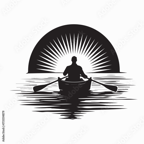 Peaceful Lake Rowing Silhouette Vector isolated on white background
