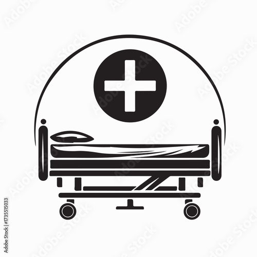 Modern Hospital Bed Adjustable Mattress Vector Logo for Medical Equipment Brand on white background
