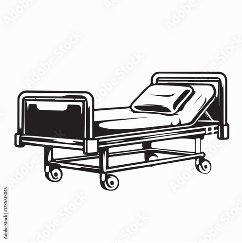 Modern Hospital Bed with Adjustable Mattress Vector Logo Design on white background