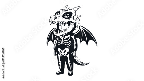 Spooky Dragon Costume: A whimsical illustration of a child in an endearing Halloween costume, a perfect representation of the spooky spirit.
