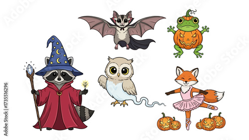 Whimsical Halloween Animal: A captivating cartoon illustration featuring a delightful ensemble of Halloween animals and their captivating charm and essence