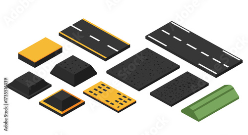 Isometric road pieces set for urban game design and development