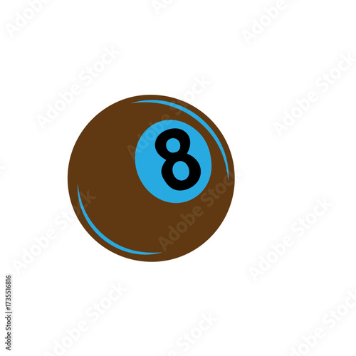 A classic eight ball illustration, depicted in rich brown with a striking blue number eight, perfect for conveying themes of games, strategy, and recreational sports