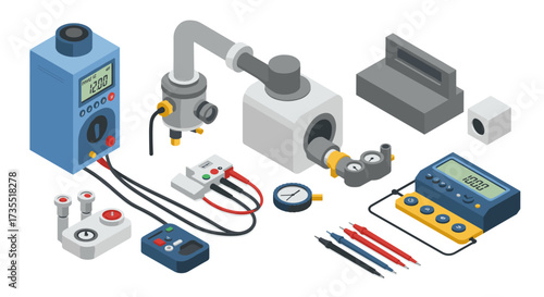 Isometric laboratory equipment set for scientific and educational use