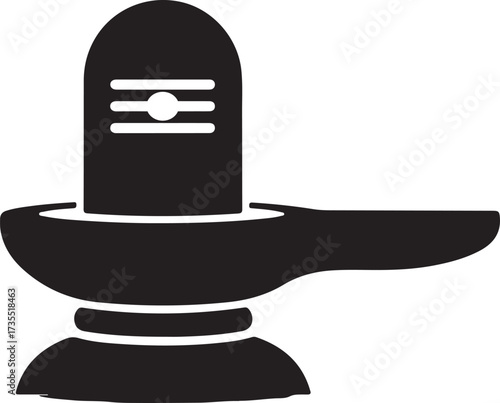 Black Shiva Lingam Icon with Tripundra Hindu God Shiva Symbol