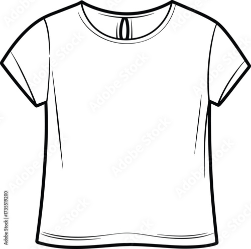 T shirt fashion sketch, short sleeve women top, casual clothing vector design, apparel flat drawing, textile illustration, cad drawing flat vector illustration