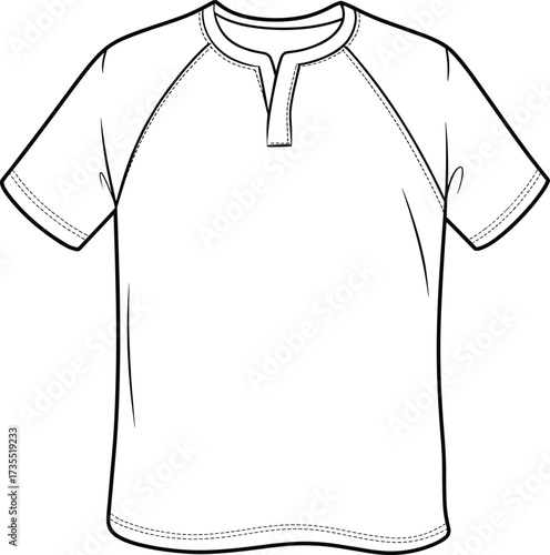 T-shirt flat sketch, cad drawing template, vector fashion illustration, short sleeve design, crew neck shirt, men clothing technical outline, apparel
