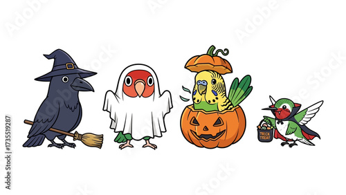 Spooky Halloween Birds: A charming illustration of avian creatures dressed in delightful Halloween costumes.