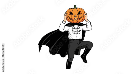Halloween Pumpkin Head: A spectral figure stands tall, adorned with a carved pumpkin head. The Halloween scene is set with an air of spooky intrigue, capturing the essence of autumnal fun.