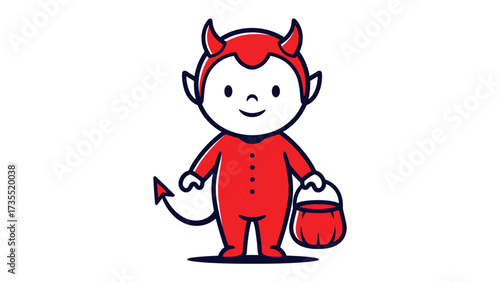 Devil Character Illustration: A charming, stylized devil character with a cheerful demeanor, embodying a playful and mischievous spirit, designed in a clean and inviting graphic style.