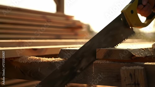 Hand Sawing Lumber: A Close-Up of Woodworking