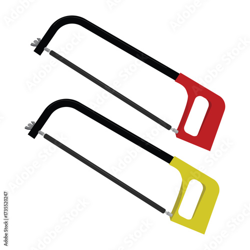 vector illustration of two hand saws with red and yellow handles. 