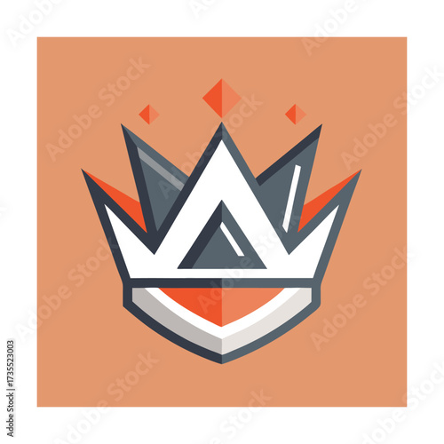 Modern Geometric Crown Icon with Orange and Gray Tones on Peach Background abstract