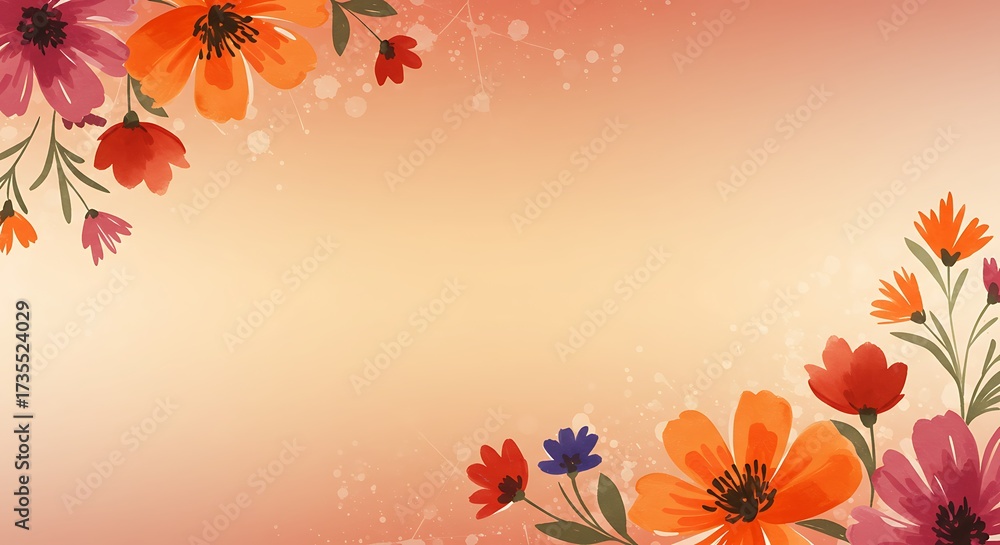 Obraz premium Watercolor floral background design with vibrant blossoms and copy space
