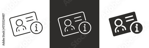 flat and linear set icons, personal information, access data person info, identification for employee, user account icon, on white and black background - editable stroke vector illustration