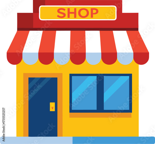 A flat vector illustration of a small shop building