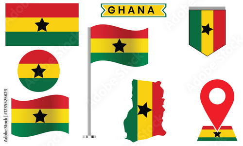 Ghana Flag Vector Design Set National Symbol Collection