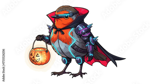 Animated Robin Costume: An artistically rendered illustration of a vibrant robin in an intriguing halloween costume. Perfect for adding a touch of fantasy. 