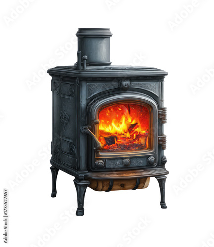 Vintage stove with burning fire