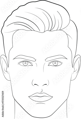 This detailed line art illustration features a young man's face, showcasing facial features with clean lines and an expressive look.