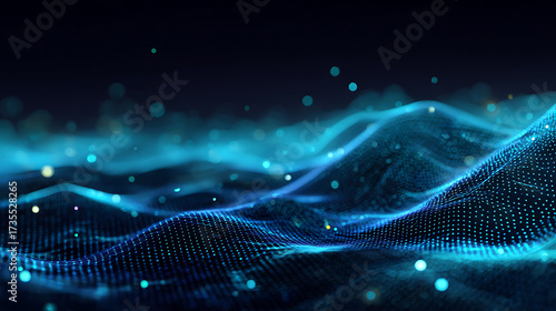 Mesmerizing blue digital wave pattern with glowing particles beautifully visualizes data flow and advanced technology concepts