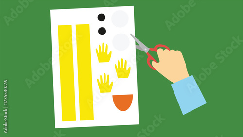Cutting paper applique with scissors. Vector illustration in flat style.
