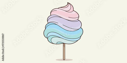High-quality illustration of cotton candy designed with soft pastel solid colors, clean outlines, and gentle gradients