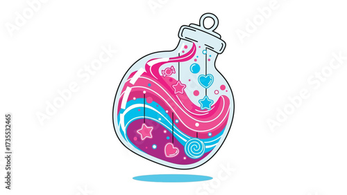 Whimsical Bauble of Delights: An imaginative illustration captures a vibrant bauble, its interior adorned with playful shapes and colors, evoking a sense of joy and festive wonder.