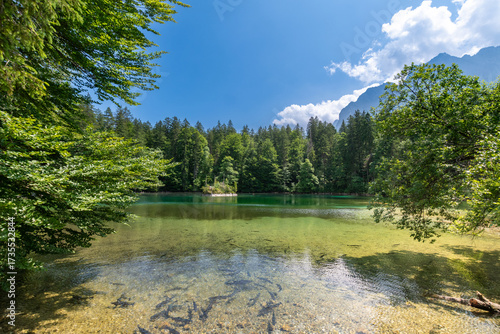 Bilde på lerret Badersee lake in Bavaria, Germany, with clear water and lush green forest in sum