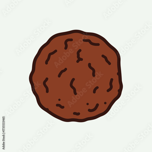 A single brown meatball with a textured surface.