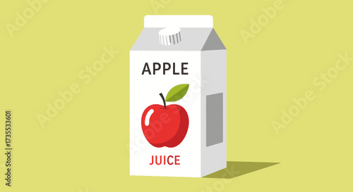 White carton of apple juice with red apple illustration.
