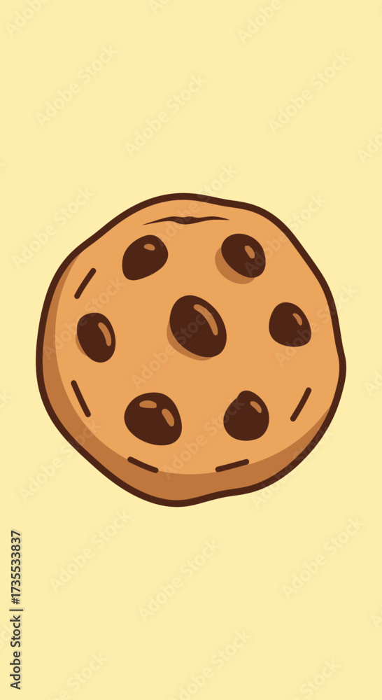 Fototapeta premium A single chocolate chip cookie on a light yellow background.
