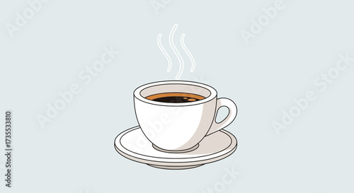 A steaming cup of coffee on a saucer.