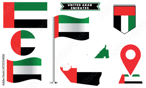 United Arab Emirates Flag Vector Set Collection National Symbol Designs