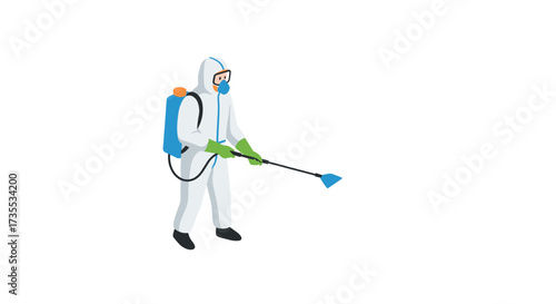 Disinfection worker in protective suit engaging in sanitation procedures