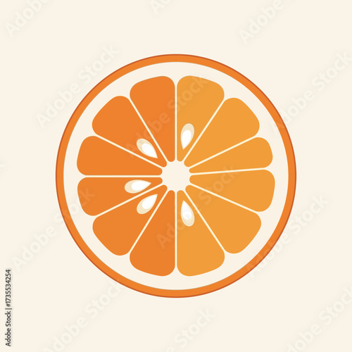 A stylized graphic of a halved orange fruit.