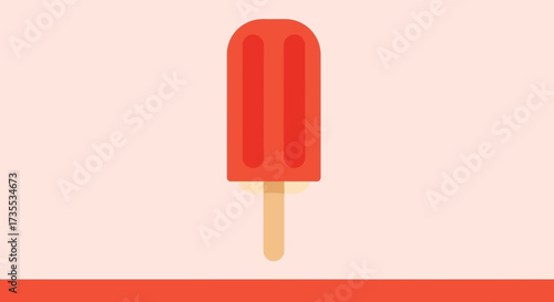 Red popsicle on a light pink background with a red stripe.