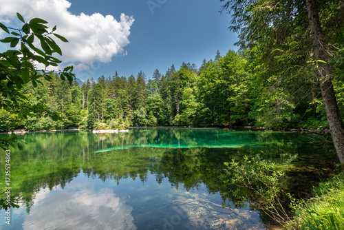 Εκτύπωση καμβά Badersee lake in Bavaria, Germany, with clear water and lush green forest in sum