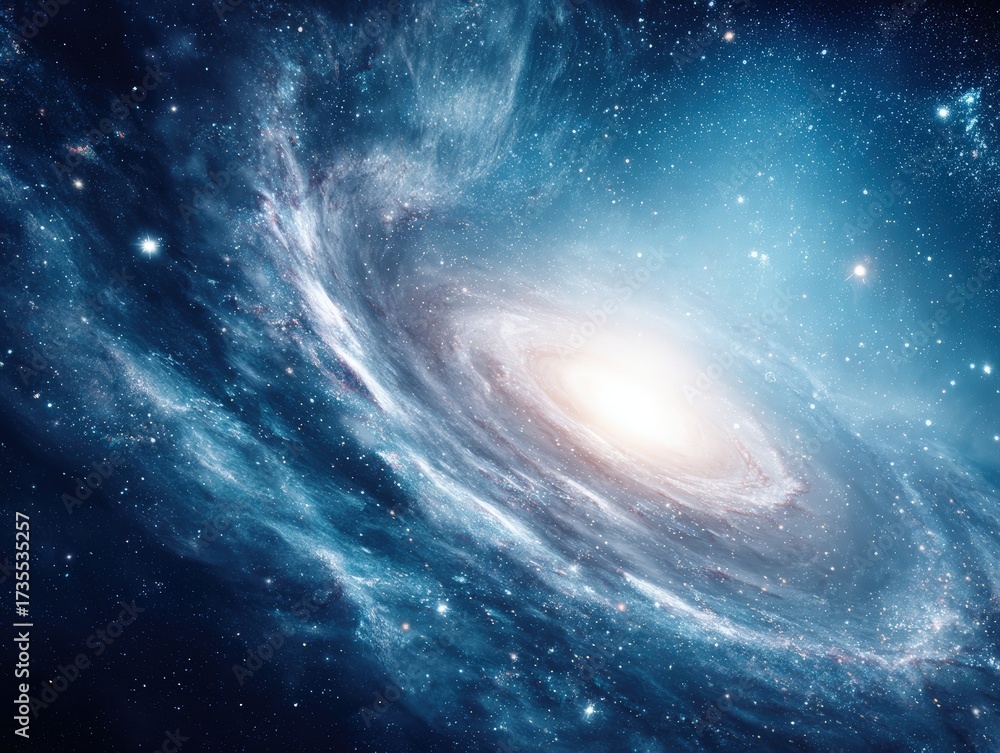 Fototapeta premium Vast galaxy swirling with bright core and surrounding stars in deep space showcasing cosmic beauty and universe exploration