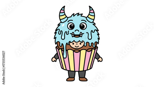 Monster Cupcake Costume: A charming illustrated view features a whimsical cupcake costume, perfect for a lighthearted celebration.  Enchanting and captivating, and sure to delight.