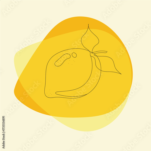 Stylized illustration of a bright yellow lemon with a simple outline drawing of a lemon on a light cream background