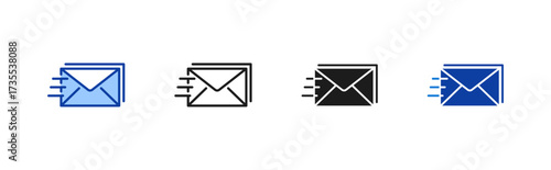 Email icon set containing line, blue and glyph style vector icons
