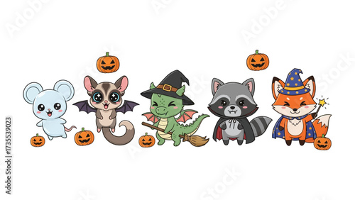 Cute Halloween Animals: A charming collection of adorable cartoon animals decked out in Halloween costumes, perfect for spreading spooky cheer.
