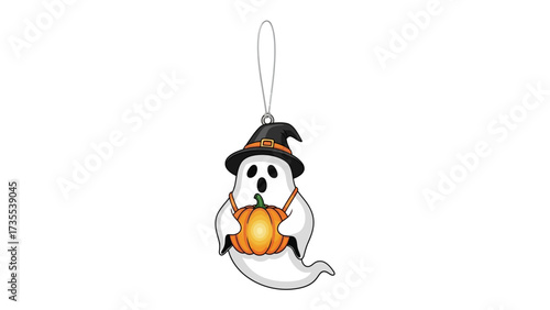 Spooky Spectral Figure: A spectral figure, dressed in a witch's hat, tenderly cradles a vibrant pumpkin, encapsulating the playful essence of the haunting holiday.
