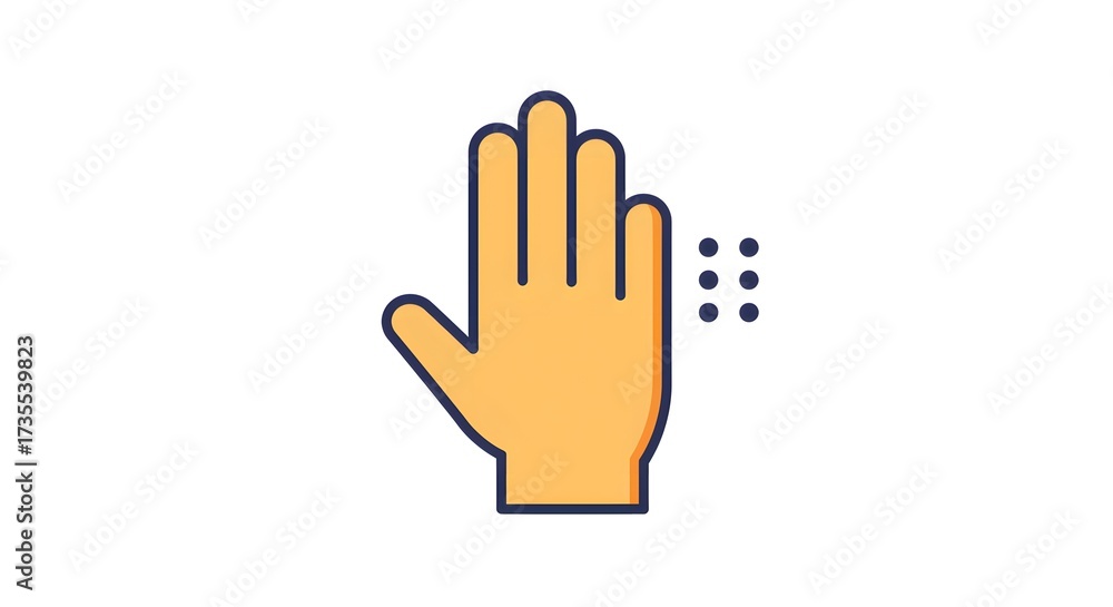 Obraz premium Stylized graphic of an open palm with four fingers raised and abstract dots, symbolizing a halt, break, or touch sensor, perfect for web and app icons